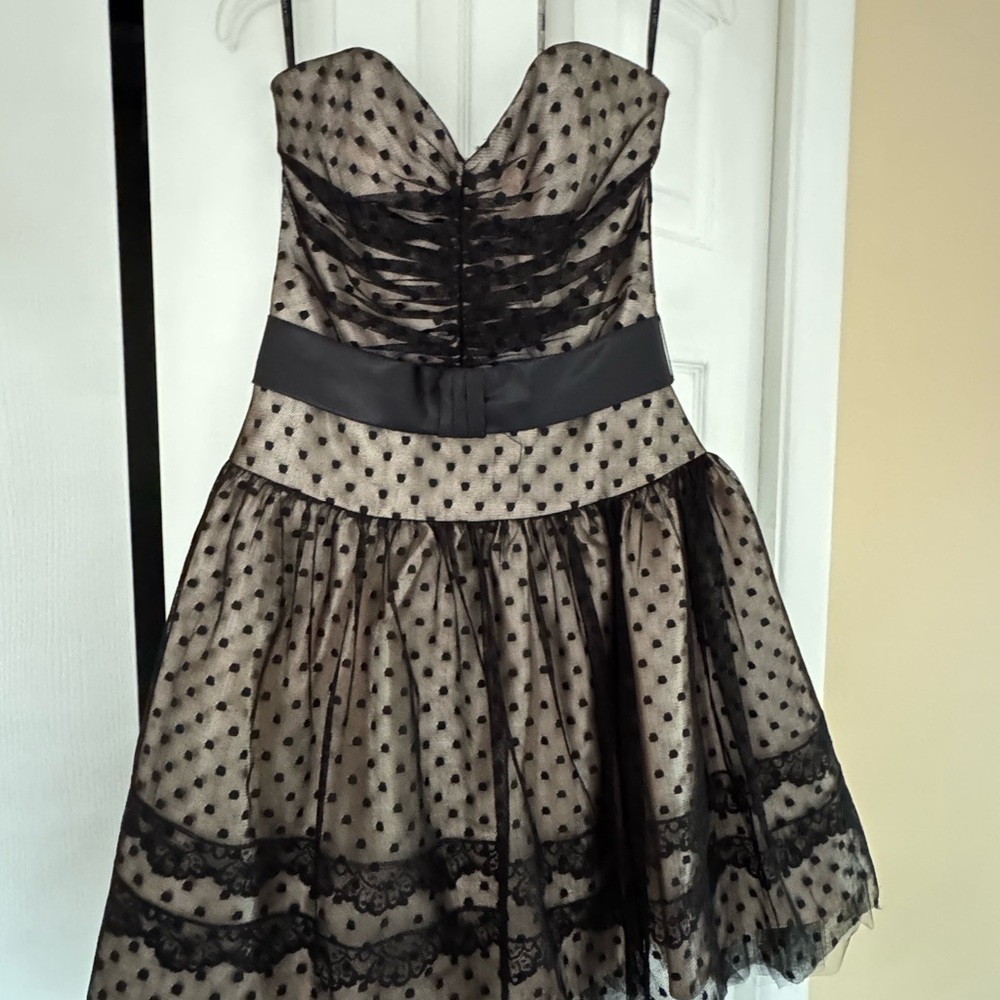 Jessica McClintock Black and Cream Strapless Dress